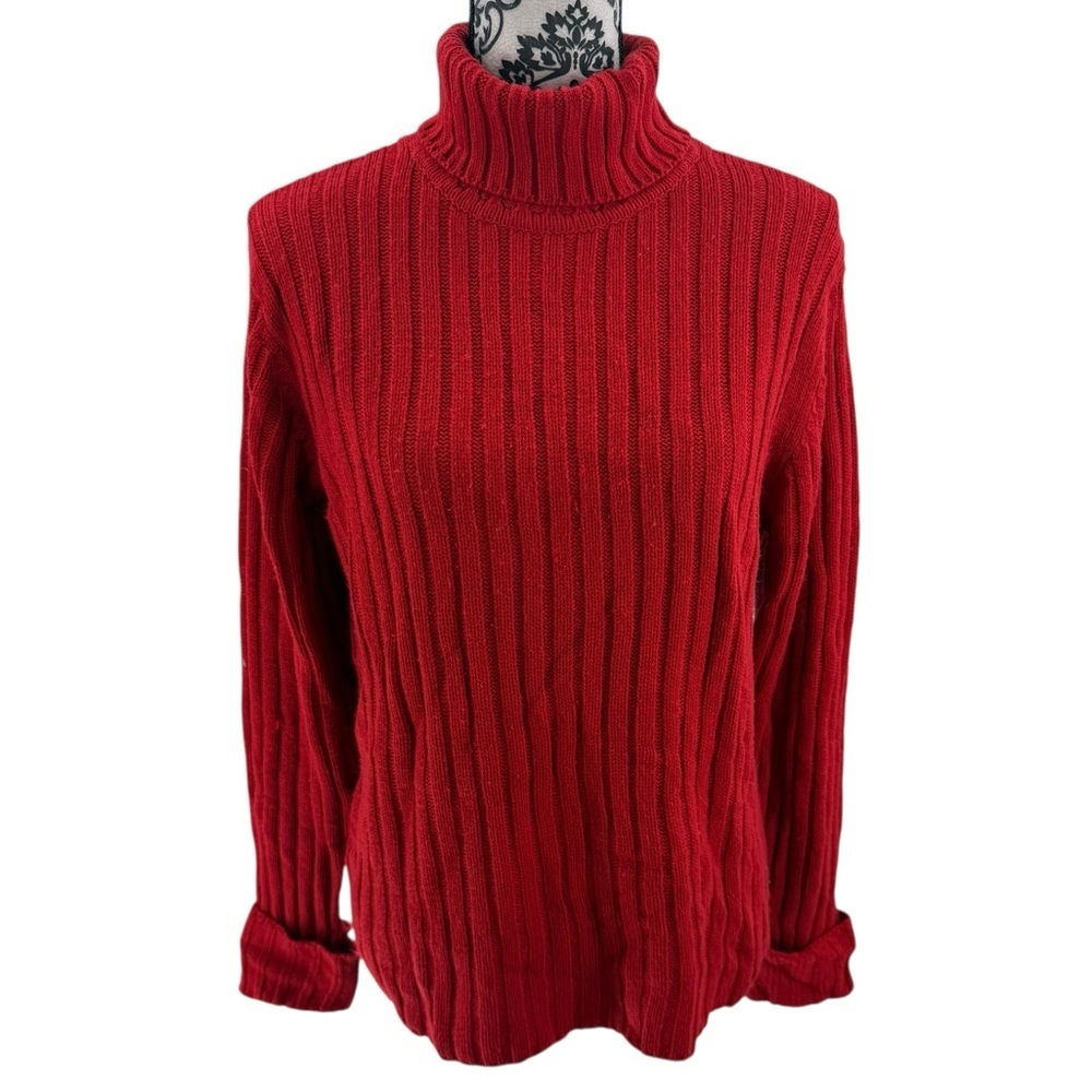 Classic Red Ribbed Knit Turtleneck Sweater Cozy Winter Holiday Chic